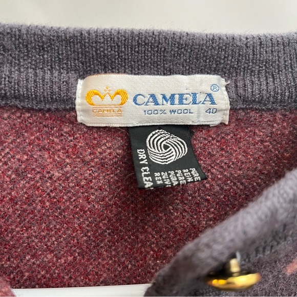 Camela Button Front Cardigan XL pink VTG 1970s Wool Woolmark Pattern Cropped - Picture 7 of 8